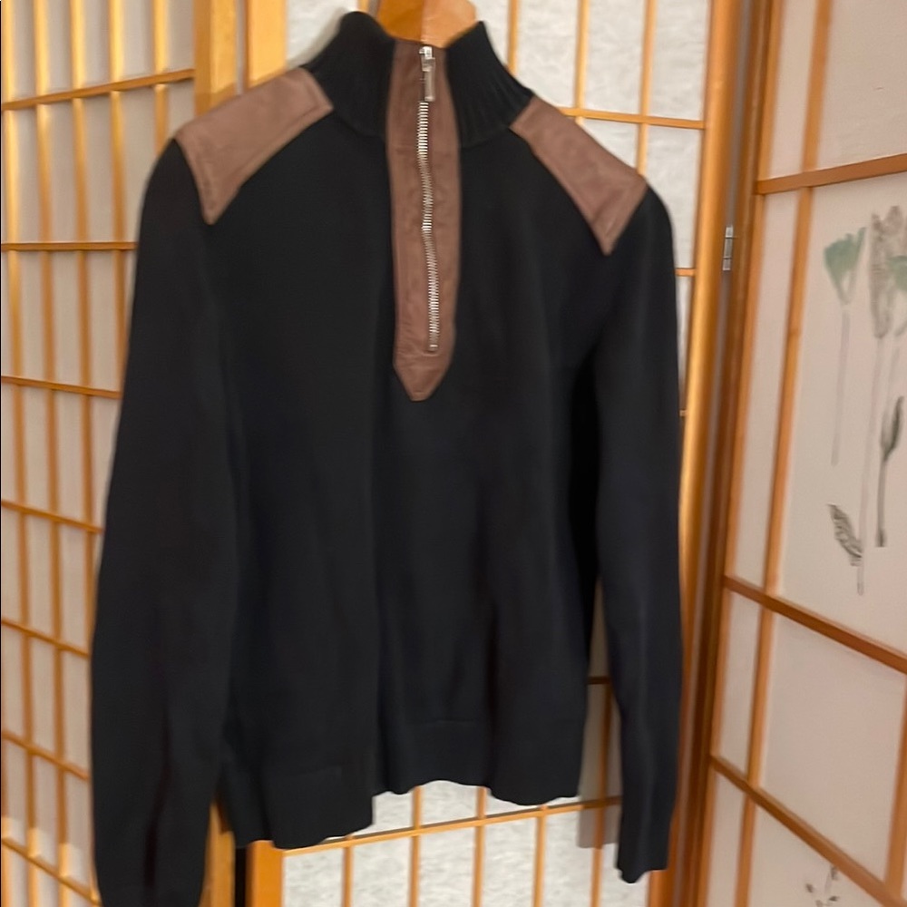 Cotton Sweater with Leather Accents